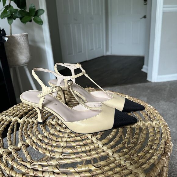 Tuckernuck Nude Leather Margot Kitten Heels Slingback Pumps Closed Pointed Toe 7 - Picture 5 of 14